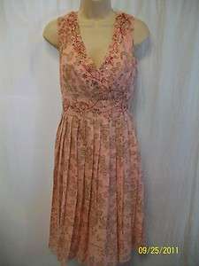 ADRIANNA PAPELL pink cotton gauze sleeveless beaded dress 6  