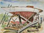 Walter Jacobs Niantic CT Boat Yard Watercolor Art 1950s  