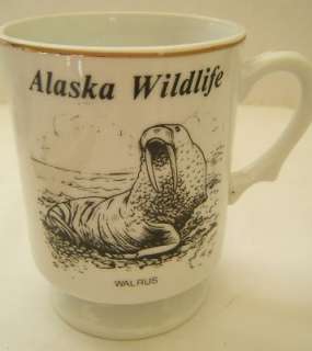 Alaska Wildlife MUG CUP Polar Bear Walrus Gold Rim  