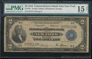 AC Fr 751 1918 $2 New York FRBN BATTLESHIP PMG 15 net  
