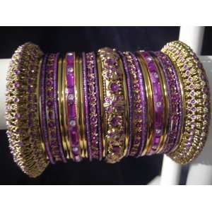 Indian Bridal Collection Panache Indian Purple Bangles Set in Gold 
