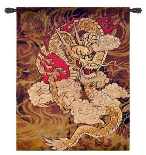   CHINESE GOLDEN FIRE DRAGON ABSTRACT ART TAPESTRY WALL HANGING  