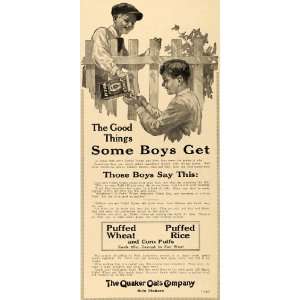   Ad Boys Sharing Quaker Oats Co Puffed Wheat Rice   Original Print Ad