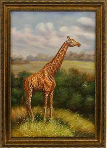 Giraffe african animals safari art FRAMED OIL PAINTING  