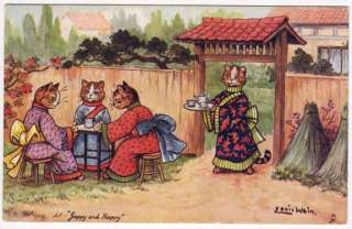 Artist Postcard Dressed Chinese Cats Having Tea  