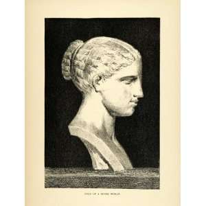  1890 Wood Engraving Bust Head Sculpture Greek Woman Ancient 