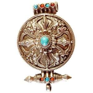  Vishva Vajra Tibetan Gau Box Pendant with Turquoise and 