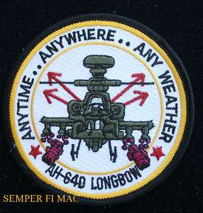 AH 64 APACHE US ARMY HELICOPTER PATCH ANYWHERE ANYTIME  