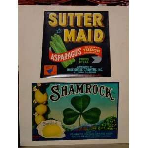 com Vintage Sutter Maid Asparagus and Shamrock Lemons Produce Labels 