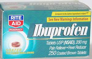 NIB Rite Aid Ibuprofen 250 Coated Brown Tablets Pain Relief/Fever 