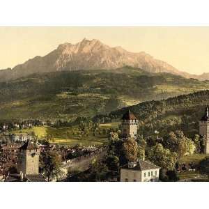 Vintage Travel Poster   Lucerne Musegg and Pilatus Pilatus Switzerland 