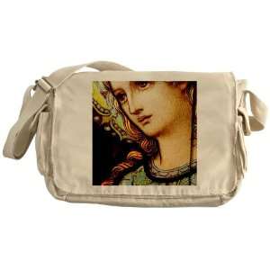    Khaki Messenger Bag Mother Mary Stained Glass 