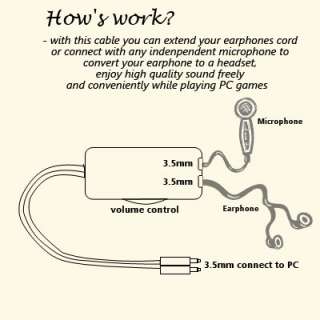 Extension Cable With Volume Control For Earphone PC   
