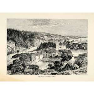  1882 Wood Engraving Trollhattan Falls Gota Alv Sweden 