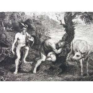 ORIGINAL ETCHING   God Mercury Argus and Io (Changed to Cow) by Rubens 
