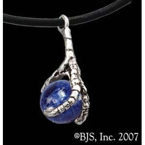 Eagle Claw Necklace with Gem, 14k White Gold, Blue Sodalite set 