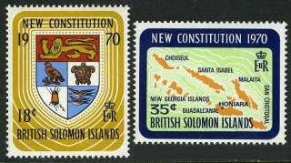 Solomon Isands 208 209, MNH, Map, Coat of Arms with turtle, birds 