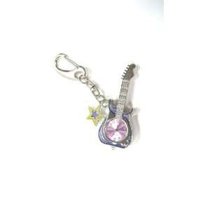   Stainless Pocket Key Chain Mini Clock Purple Electric Guitar Novelty