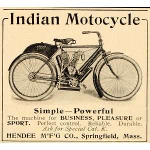   Ad Indian Motorcycle Hendee Springfield MA   Original Print Ad Home