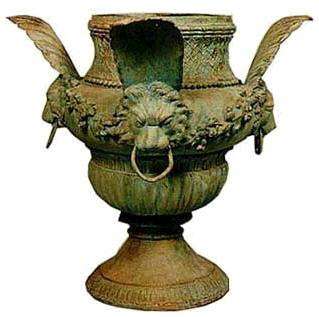 Cast Bronze Feathered Lion Urn Planter  