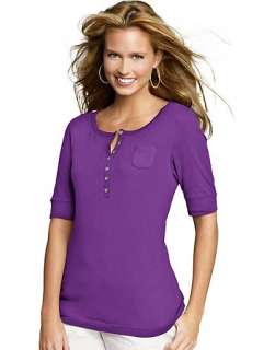 Hanes Signature Womens Featherweight Henley Shirt   style 22483  