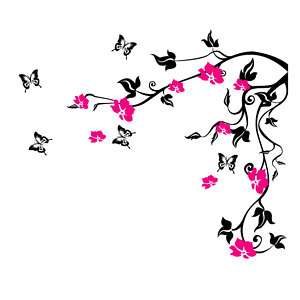 Butterfly Vine Flower Wall Stickers Floral Wall Vinyl  