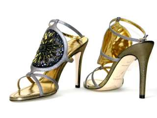 1160 NEW RENE CAOVILLA SEQUIN LEATHER SHOES SANDALS 37.5  7.5  