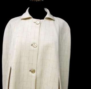 60s Vintage Off White MOD Mauve Button Front Swing Cape Poncho Jacket 