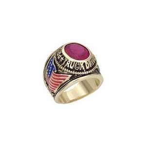 Simulated Ruby Professional Truck Drivers Ring 18kt Gold EP Size 9 14 