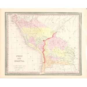   Antique Map of South America Peru and Bolivia, 1850