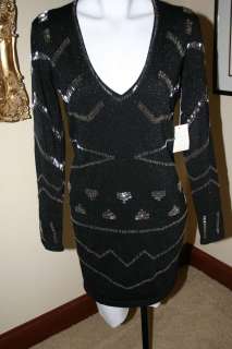 Victorias Secret silver beaded embellished zigzag sweater dress black 