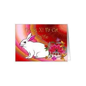  Gong Xi Fa Cai ~ Wife ~ Rabbit/Flowers/Vibrant Colors Card 