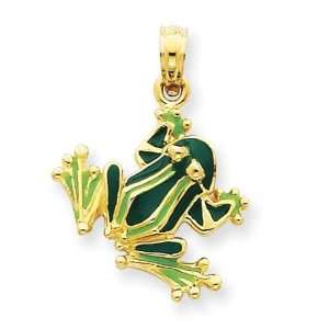    Enamel Small Bug Eyed Frog Pendant in 14k Yellow Gold Jewelry