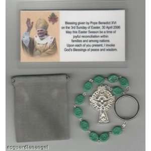 Irish Shamrock Rosary/Keychain Blessed by Pope Benedict XVI at Vatican 