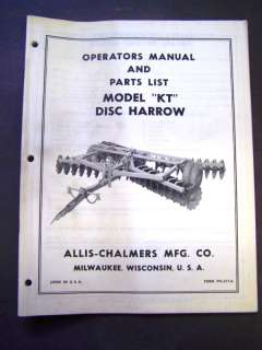 Allis Chalmers Model KT Disc Harrows Ops/Parts Manual  