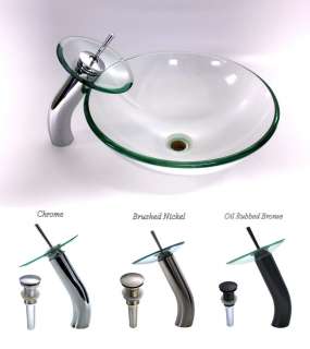   Round Glass Vessel Sink Plus Waterfall faucet & Pop Up Drain  