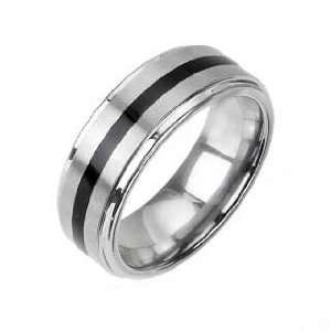   Tungsten Ring with Black Plated Center Stripe on Brushed Center
