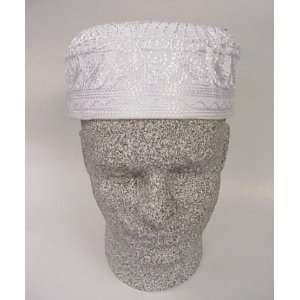  Embroidered Kufi Hat   White 