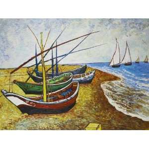  Van Gogh Paintings Fishing Boats on the Beach at Saintes 