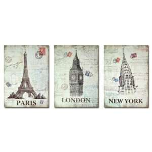  Paris London New York Wall Plaques, Set of 3