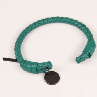 Bottega Veneta Blue Green Leather Open End Bracelet   L  