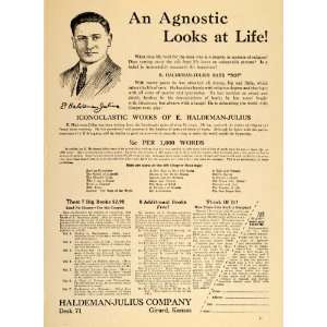 1925 Vintage Ad E. Haldeman Julius Agnosticism Books   Original Print 