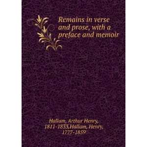   memoir Arthur Henry, 1811 1833,Hallam, Henry, 1777 1859 Hallam Books