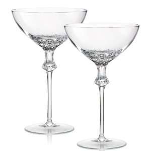  Rogaska Crystal Omega Saucer Champagne Glasses, Pair   8 