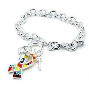  Aspergers Autism Awareness Puzzle Ribbon Charm Bracelet 