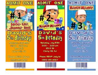 10 PERSONALIZED HANDY MANNY INVITATIONS TICKET STYLE  