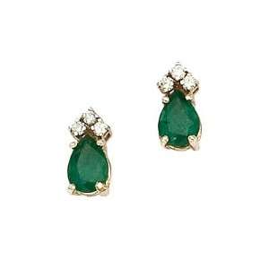   Yellow Gold Diamond, Pearshape Emerald Earrings 1.52ct TW Jewelry