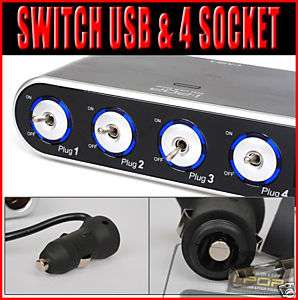 SWITCH 1 USB & 4 CAR CIGARETTE LIGHTER SOCKET SPLITTER  