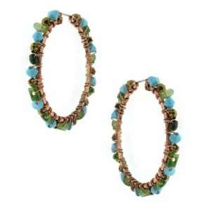  Azteca Gems Beaded Turquoise Hoop Earrings 1928 Jewelry 