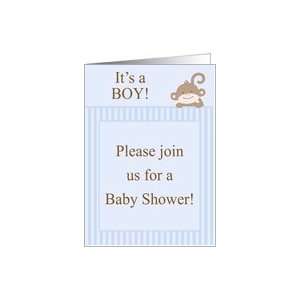 Boy Blue on Blue Safari Jungle Zoo Animal Monkey Striped Baby Shower 